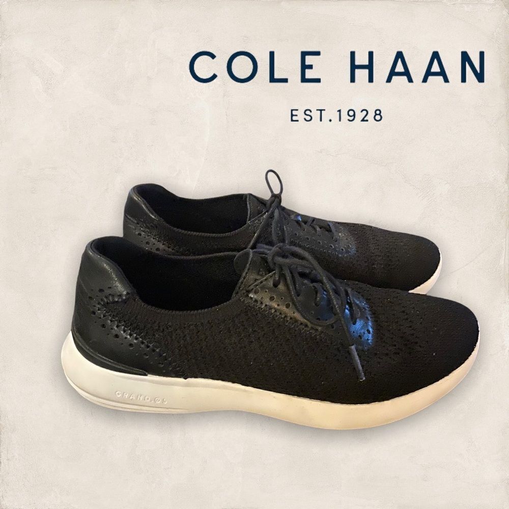 Cole Haan Grand.OS Black Knit Leather Women's Sneakers 7